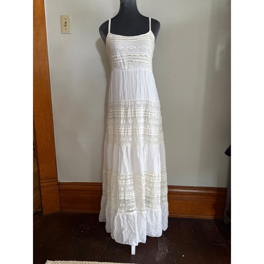 Scandal Italy White Cotton Crochet Lace Maxi Dress Boho Cottagecore romantic s